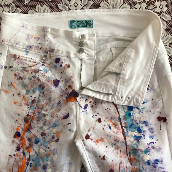 WAX Jeans Paint splatter white Jeans. Butt I love you Abstract High Waist. PRIDE - Picture 14 of 15